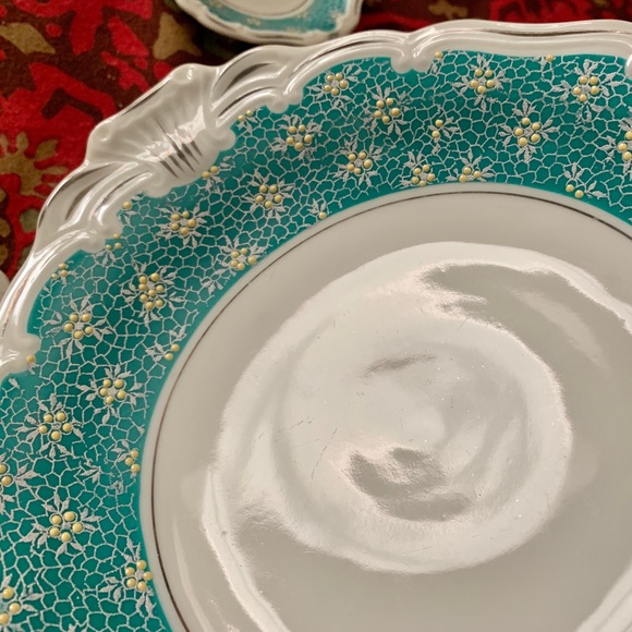 Vintage Porcelain Dessert Plate 4 Petite Dishes Germany Fancy Aqua Cottagecore - Picture 6 of 12